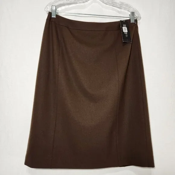 Jupe Crayon (pencil Skirt) Lafayette 148 - Tweed Noir/marron Avec Détails Cuir - Taille 6 - Occasion Très Bon état